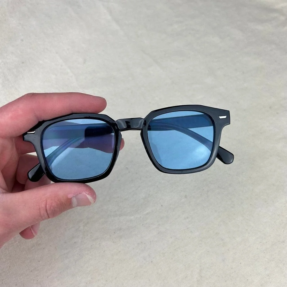 Vintage unique retro style black rounded square sunglasses cyber grunge techno